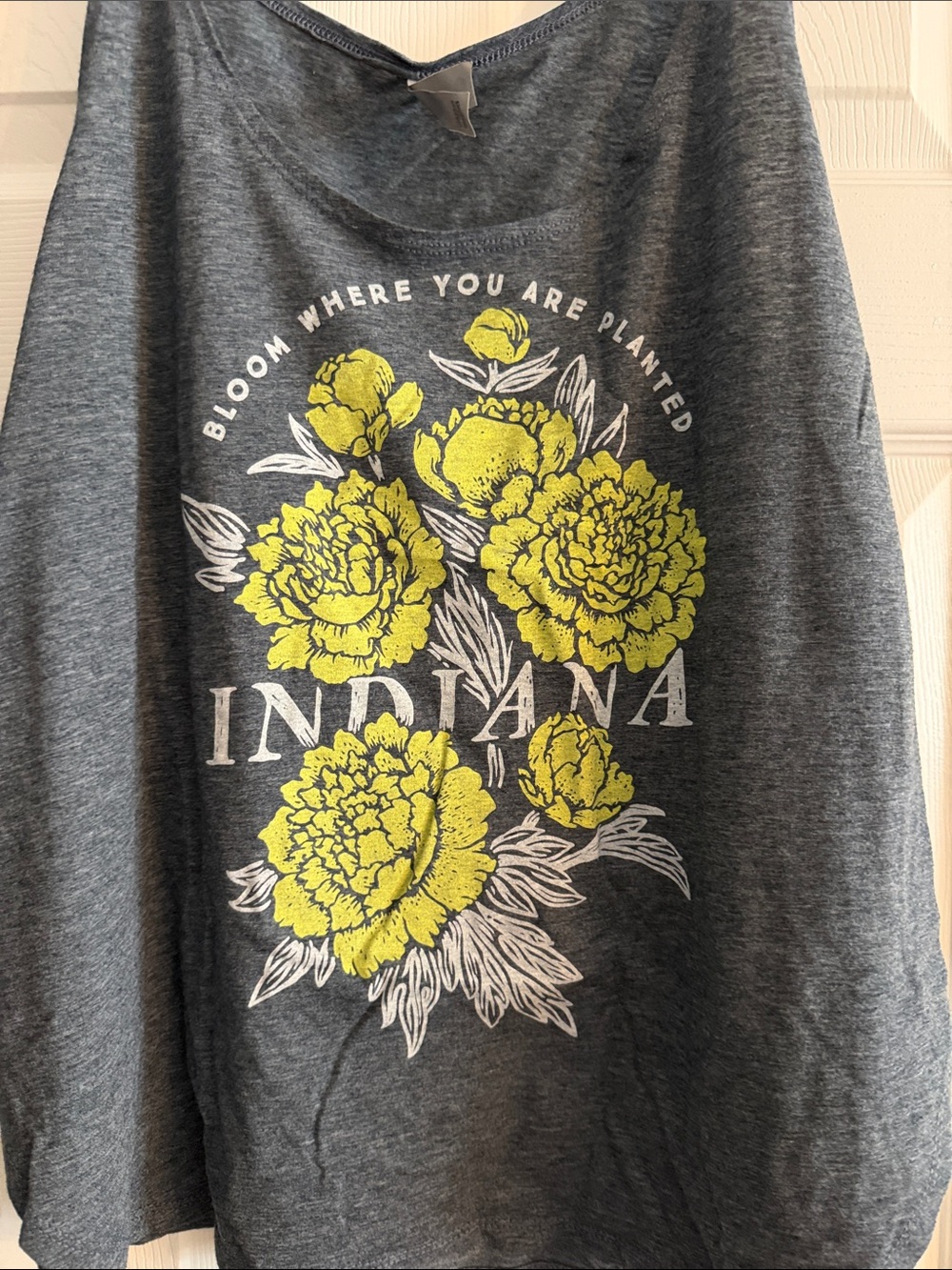 Women's Gray Scoop Tank Top with Yellow Floral 'Indiana' Graphic